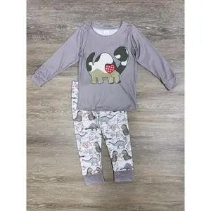 SYDNEY SO SWEET I Love Dinosaurs Gray Boys Toddler Baby Size Long Sleeve Prehistoric Print Valentine's Day Pajamas Fun Dinosaur Heart Graphic Cotton Poly Blend