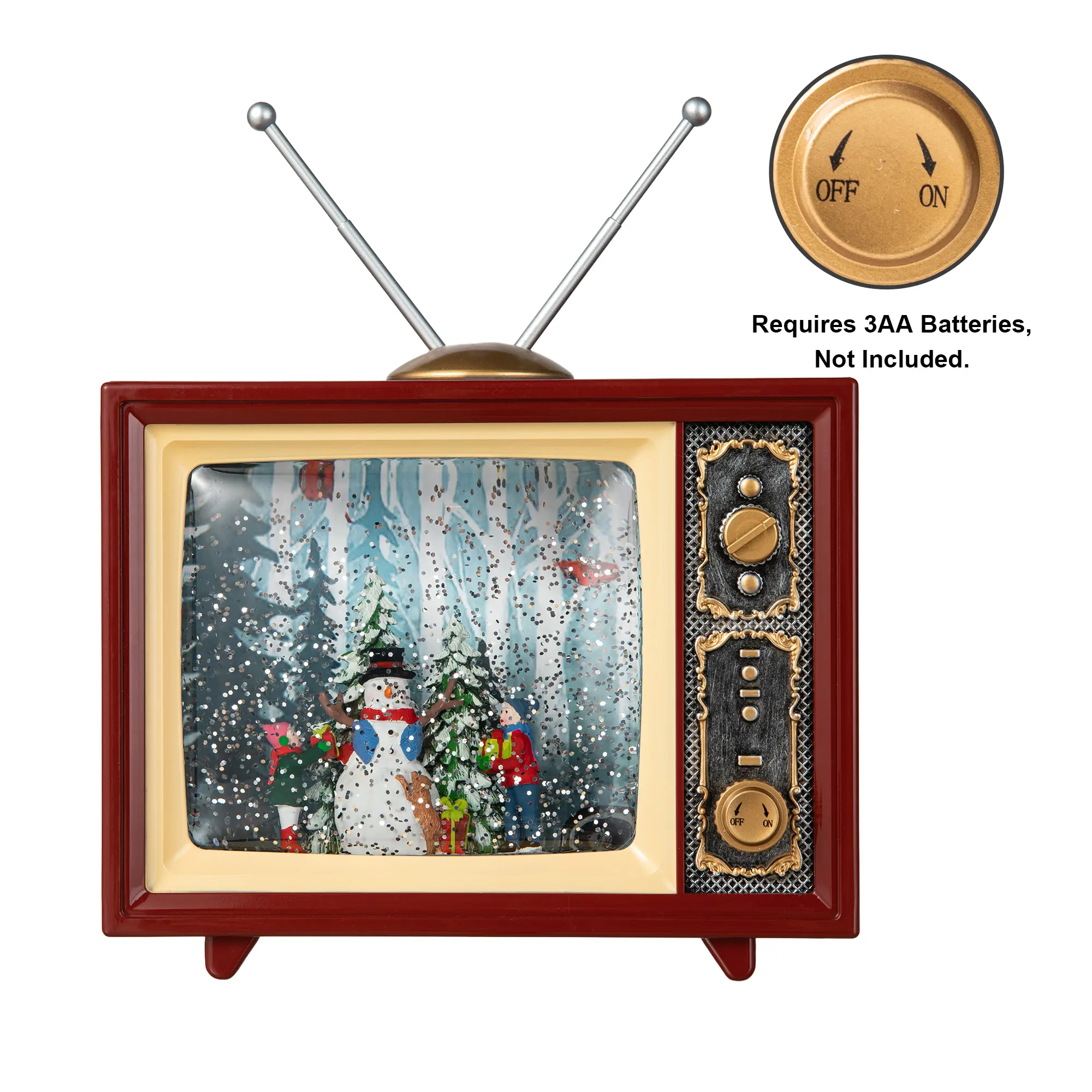 【Christmas in July】 Glitzhome 7.5"L Lighted TV with Snowman Waterglobe，w/Timer