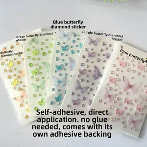 5pcs Glitter Butterfly Face Stickers for Kids, No-Adhesive Ice Feel Aurora Design, 3D Diamond Sparkle Decorations for Performances