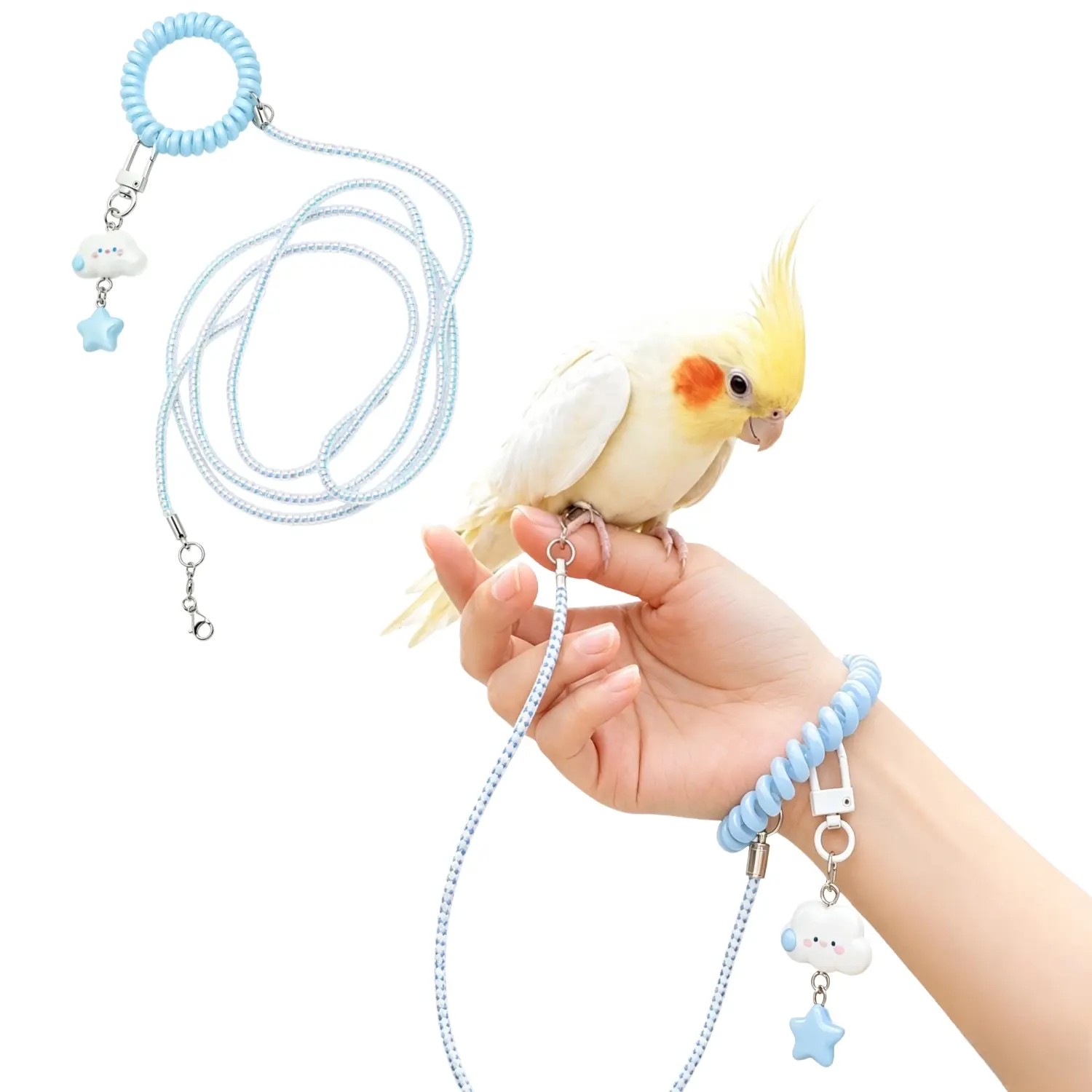 Parrot Leash - Lightweight Elastic Anti-Bite Bird,Harness,Anti-Bite Elastic Parrot Flying Training Rope,Lightweight Adjustable Outdoor Walking Lead for Budgies, Parakeets, Cockatiels, Lovebirds,3 Colours Pink＆White＆Blue,2Sizes