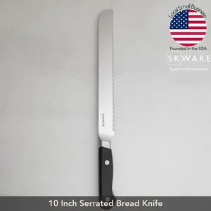 10 Inch Bread Knife for Homemade Bread – Extra Large Heavy Duty Serrated Knife – Sharp Wavy Serrations – For Effortless Slicing of Sourdough, Artisan Bread, Cakes & Bagels – SKWARE