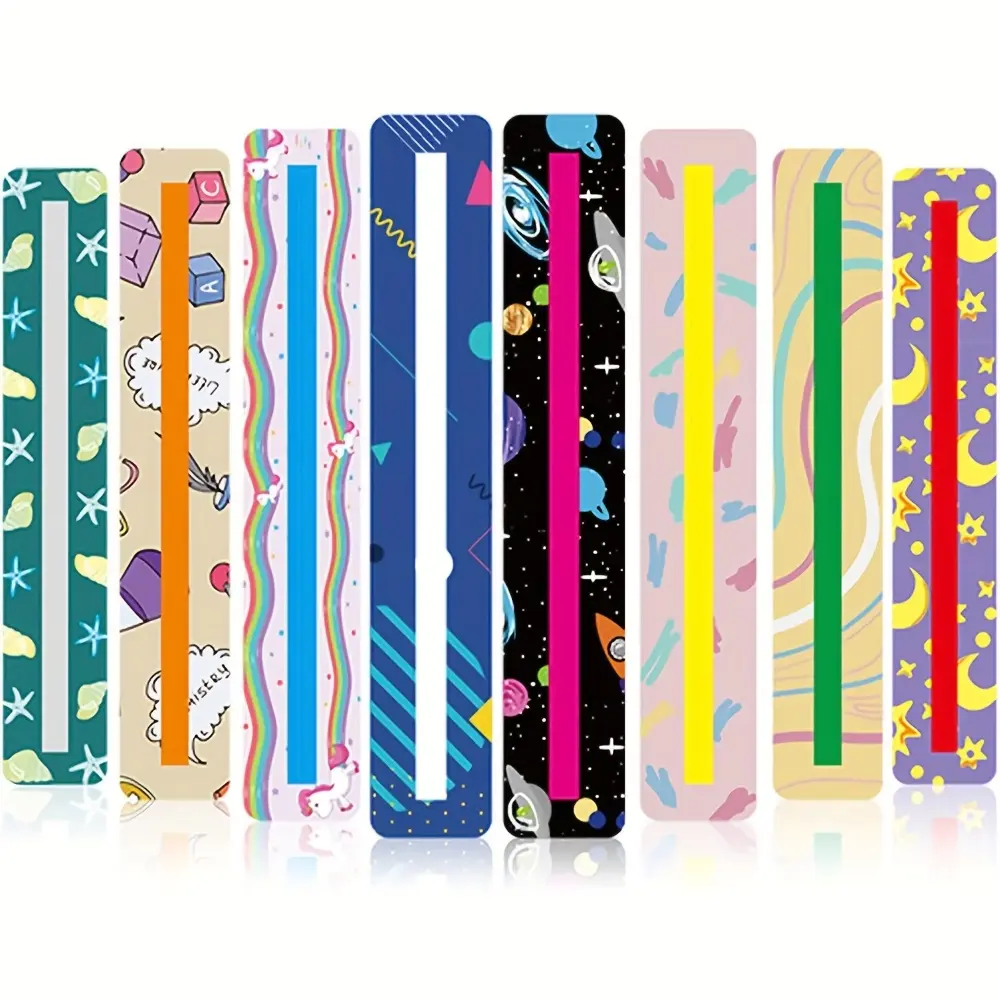 8pcs Reading Ruler Set, Dyslexia Guided Reading Strip, Colorful Highlighting Rule, Tracking Tool for Beginners & Students, Elementary School