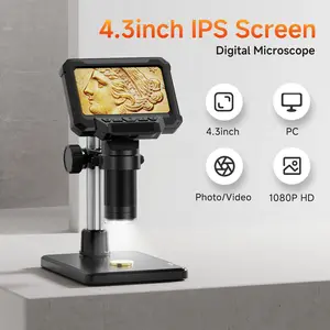 4.3-inch HD Digital Microscope, 1000X 1080P Coin Microscope, Suitable For Adults, Enthusiasts, Collectors, With 8 Adjustable LED Lights, USB Rechargeable, PC Compatible, Suitable For Coins, Stamps, Plants, And Repairing Circuit Boards