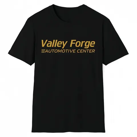 Men's Valley Forge Automotive Center Graphic Tee - Unisex Fitted Softstyle Cotton Casual Short Sleeve Lightweight Top for Car Enthusiasts, Valentine's Day Gift