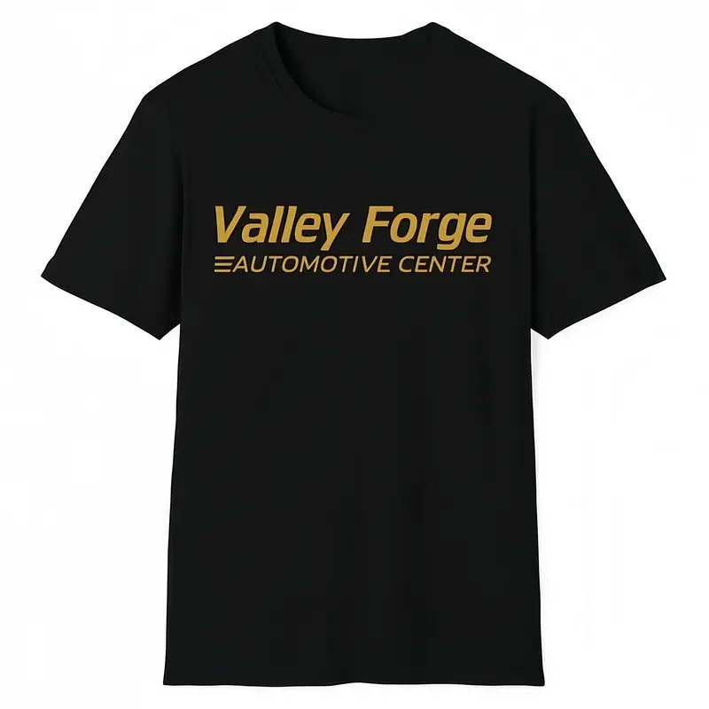 Men's Valley Forge Automotive Center Graphic Tee - Unisex Fitted Softstyle Cotton Casual Short Sleeve Lightweight Top for Car Enthusiasts, Valentine's Day Gift