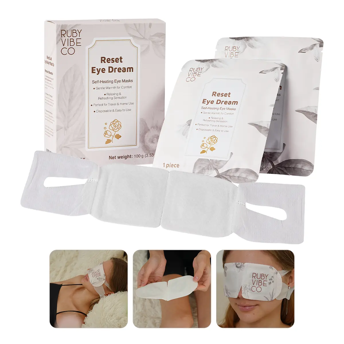 RUBY VIBE CO Reset Eye Dream - Self-Heating Eye Masks, 5 Pairs Comfort Refresh & Revitalized Eye Heating Pad, Warm Eye Compress for Tired Eyes