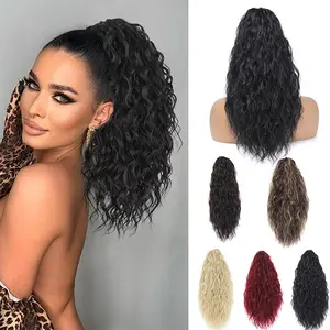 20 inch claw water wave hair ponytail extensions natural-looking synthetic fluffy curly clip in ponytail for women short wavy horse tail hairpiece