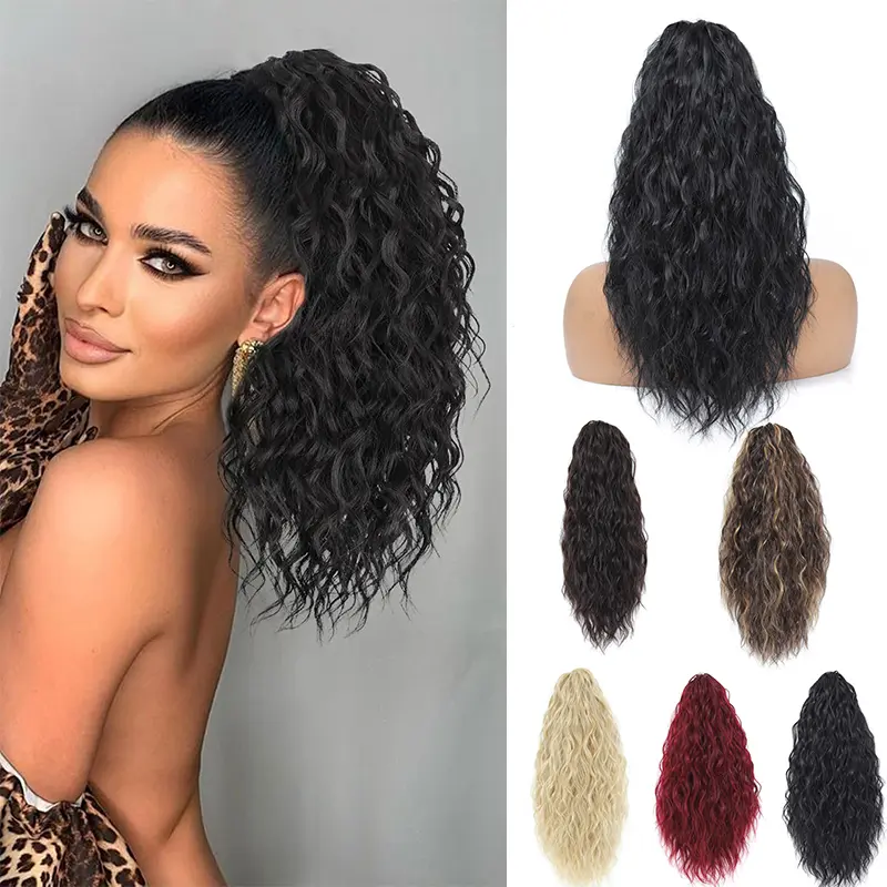 Women's 20-in Claw Water Wave Artificial Hair Extension, Natural-Looking Fluffy Curly Ponytail, Clip-In Natural Fake Hairpiece for Short Hair Enhancement, Curly Ponytails, Natural Fake Ponytail