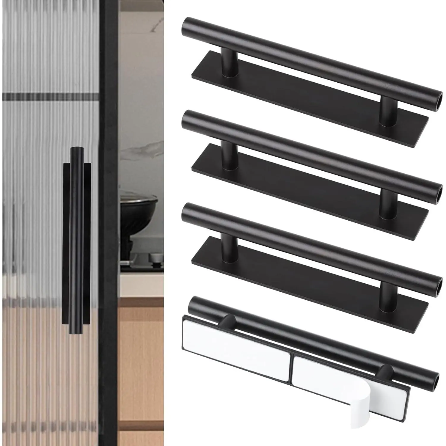 4PCS Peel-and-Stick Adhesive Door Pulls - No Tools Required, Quick Easy Installation, Sleek Contemporary Design, Versatile for DIY Users, Kitchen Cabinets, Cabinet Storage (Door Hardware)