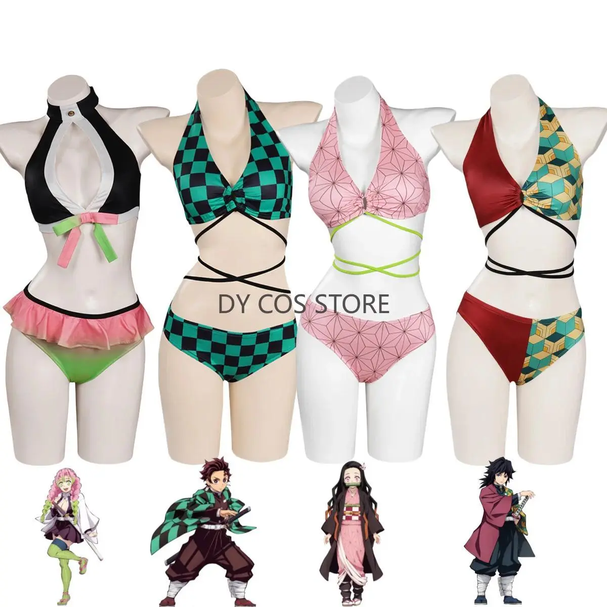 Anime Kamado Tanjirou Kamado Nezuko Tomioka Giyuu Kanroji Mitsuri Cosplay Costume Summer Day Swimsuit Woman Sexy Bikini Suit