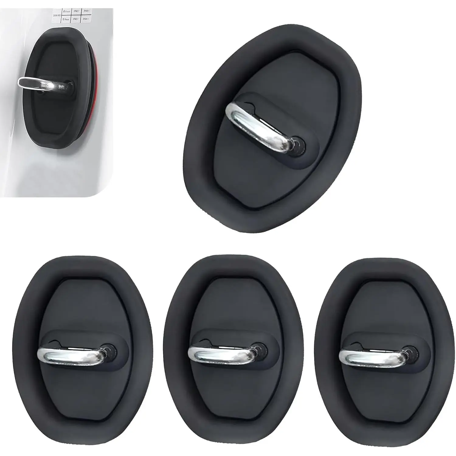 4 PCS Door Latch Lock Covers, Silicone Door Latch Protective Cover, Self-Adhesive Anti-Rust Noise Dampers Car Door Protector, Universal for Most Cars, Trucks, SUVs (Black)