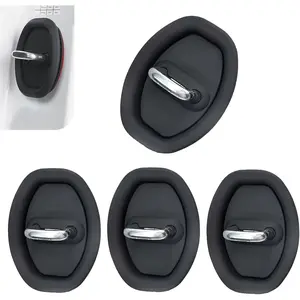 4 PCS Door Latch Lock Covers, Silicone Door Latch Protective Cover, Self-Adhesive Anti-Rust Noise Dampers Car Door Protector, Universal for Most Cars, Trucks, SUVs (Black)