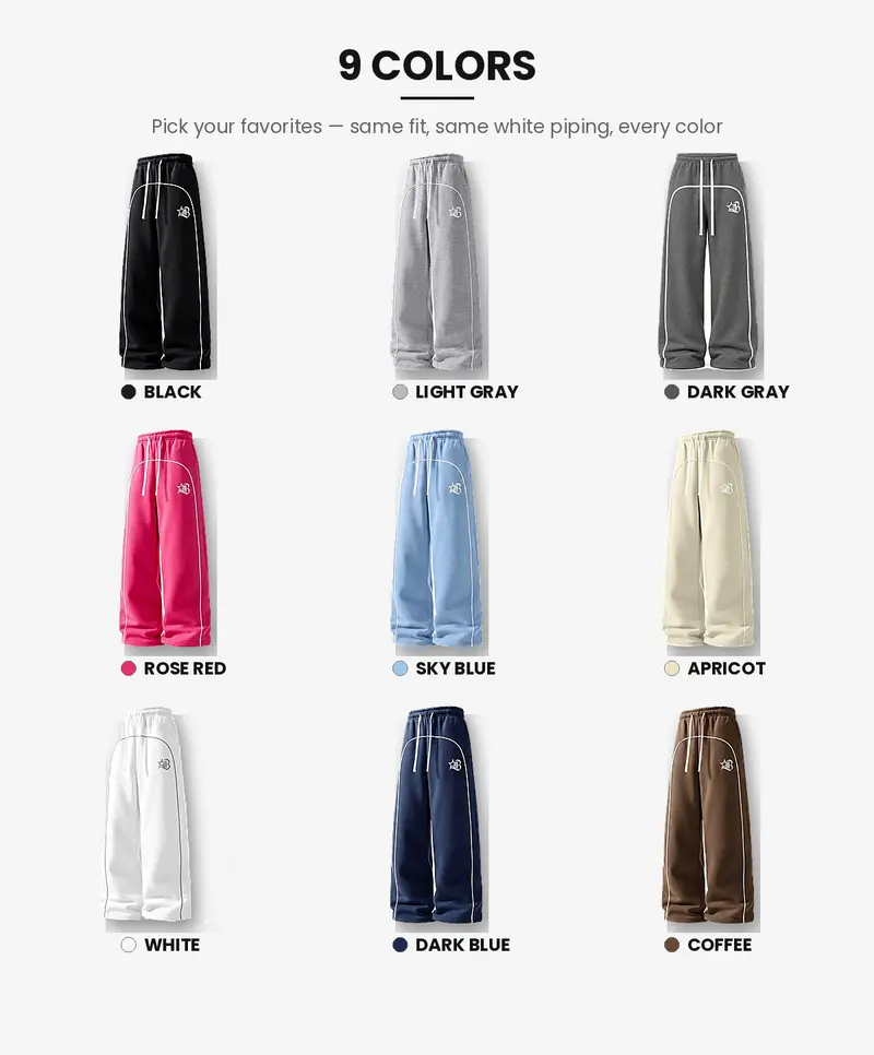 Men’s two-pack loose-fit fleece sweatpants, wide-leg design, for fitness, running, and everyday commuting, side stripes, available in 9 colors, all sizes