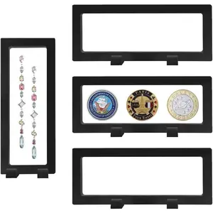 4 count  Floating Display Case, Seashell Holder Frame  Floating Display Stand Transparent  Storage Box Large Suspension Frame Box for Bill  Necklace 9 x 3.5 x 0.8 Inch