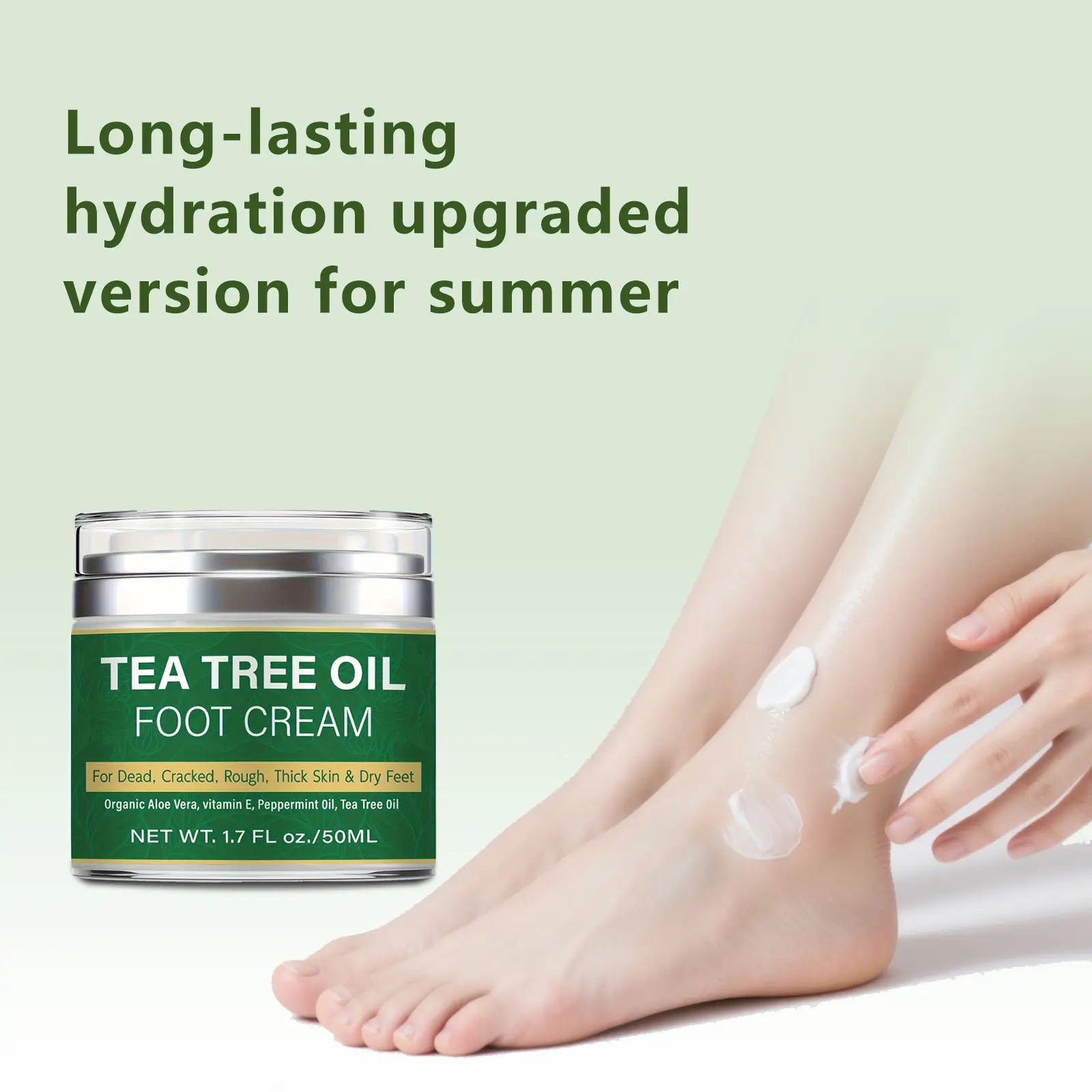 Tea Tree Foot Cream for Cracked Heels – Glycerin & Moisturizing Aloe Vera, Vitamin E & Peppermint Oil Formula, Antibacterial, Hydrating & Restorative Lotion for Dry Feet, Nails & Skin Defense