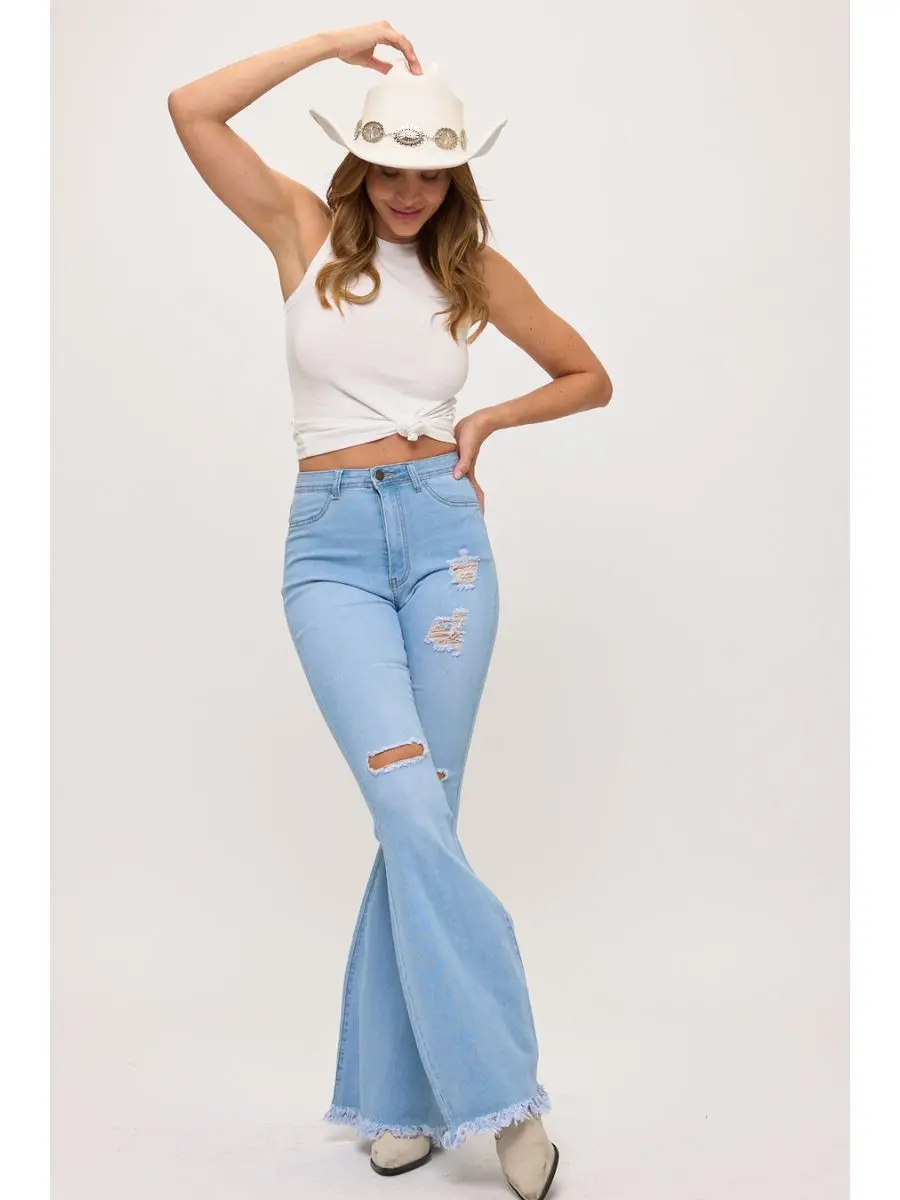 Ella - Wild West Stretch Bell Bottom Jeans | Rodeo Babe Distressed Flare Jeans | Nashville Nights Stretch Flare Denim | High Rise Vintage Bell Bottom Jeans | Southern Charm Distressed Flares | Country Queen Stretch Denim Bells