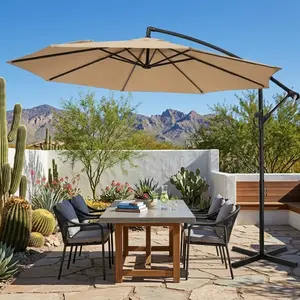 Walsunny 9 ft Patio Umbrella with Base Include, Patio Parasol Stands& Bases Offset Hanging Patio Offset Umbrella w/Easy Tilt Adjustment, Cantilever Hanging Shade for Poolside with Crank Handle for Pool Garden Backyard,Khaki