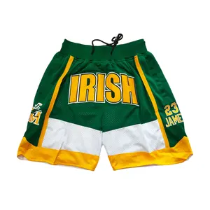 Men's IRISH #23 JAMES Basketball Shorts Sewing embroidery  big size Mesh breathable outdoor sports loose sweatpants Vintage classic training match day Sports Bottoms S-XXL Cheap High Quality green Apparel Jersey Football Jerseys