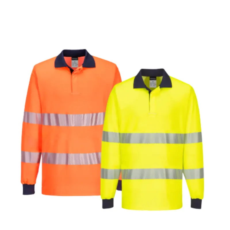 Portwest Mens Long Sleeve PW3 Hi-Vis Polo Shirt  Reflective Safety Workwear T186