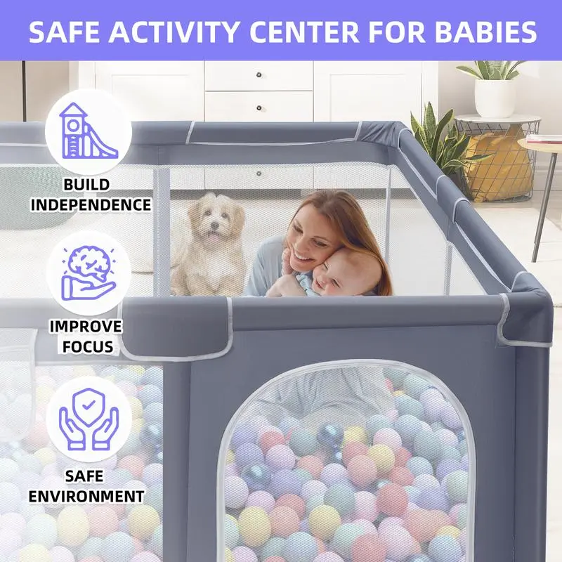 Spacious baby fence playpen, anti-fall clear mesh play area for home and daycare