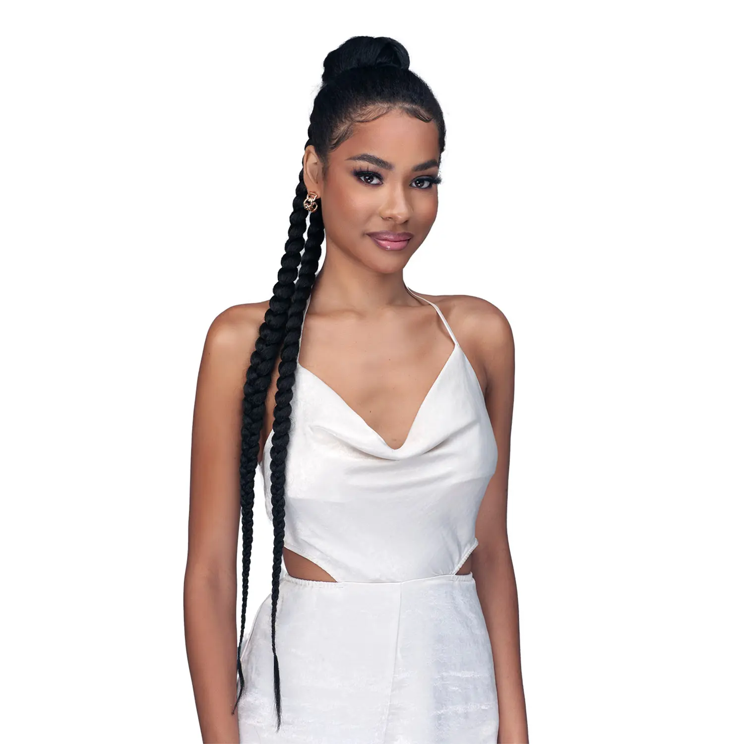 Bobbi Boss Tress Up Miss Origin 40-Inch Hand-Braided French Braid Ponytail, Human Hair Blend with Easy-Install Drawstring Closure for Chic Voluminous Updos, Ponytails, Hair Braids