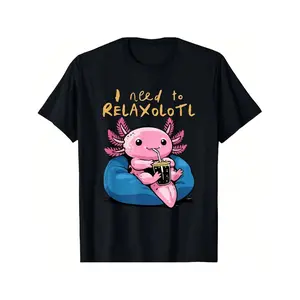 Loose Round Neck Short Sleeve T-Shirt | Funny Axolotl Relaxing I Need To Relaxolotl Shirt, Soft and Comfortable, Vintage Style, Crew Neck, Slight Stretch Fabric, Regular Fit, Perfect for Adults