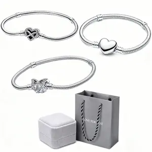 925 Sterling Silver Snake Chain Heart Charm Bracelets, gifts girlfriend, Effortless Match with Any Outfit, Timeless Present for Mom/Sister, Christmas Surprise Jewelry