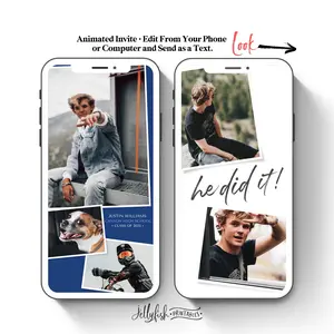 He Did It Graduation Invitation Video for Boys | Collage Style Canva Template | Editable Animated Text-to-Share Invite
