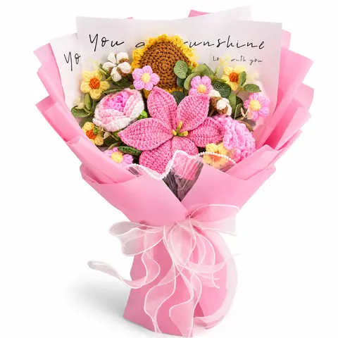 YShomy Large 14-Flower Handmade Crochet Flower Bouquet with Eucalyptus, Premium Combed Cotton Yarn Forever Flowers, Fall Gift, Birthday Anniversary Halloween Thanksgiving Christmas Gift for Girlfriend Boyfriend Her Him, Greeting Card