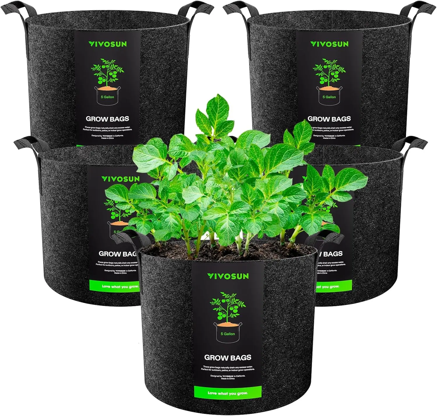 VIVOSUN 5 Pack 3 Gal Heavy Duty Thick Nonwoven Fabric Plant Grow Bags with Handles, Garden Pots for Home Improvement & Gardening Supplies