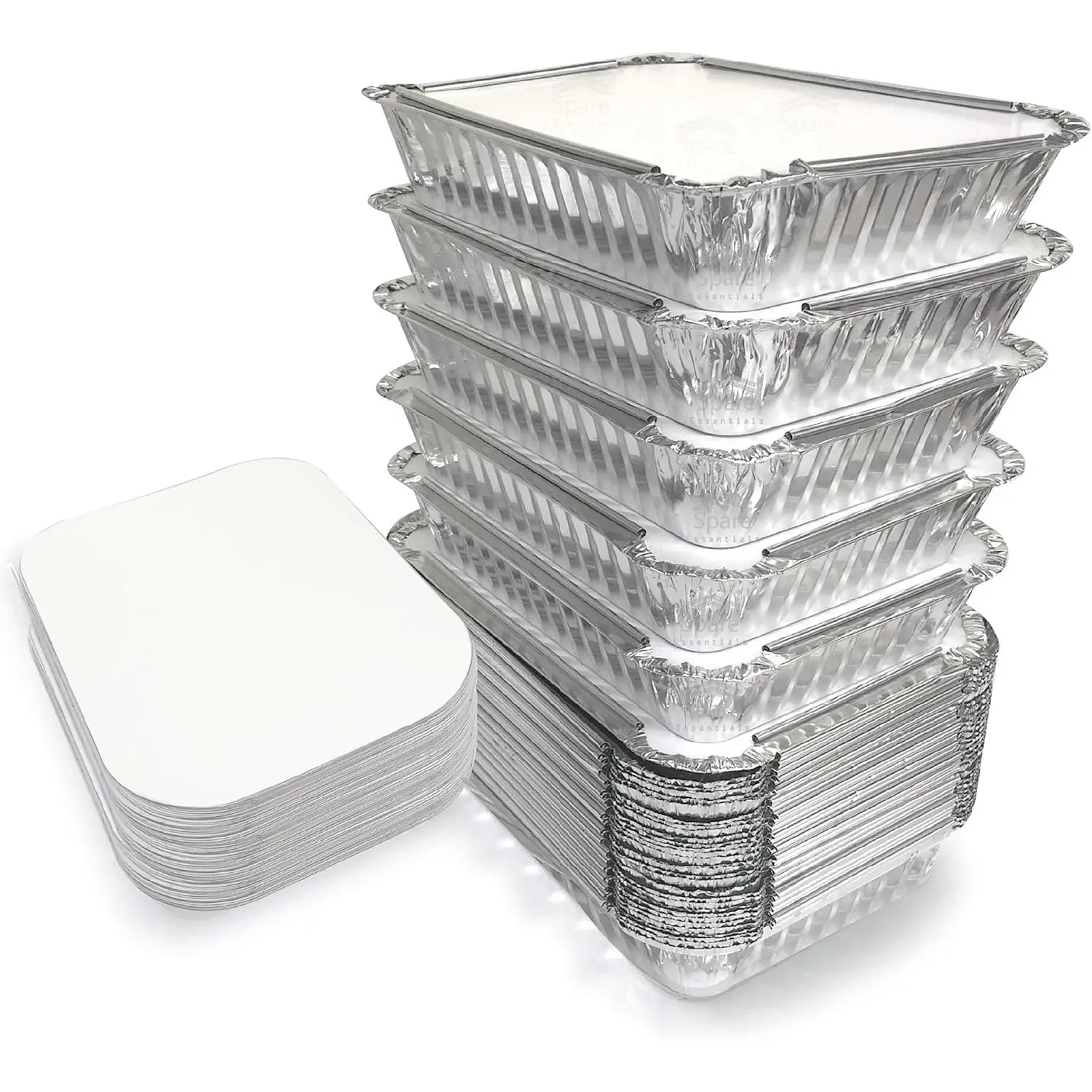 55 Pack - 2.25 LB To Go Aluminum Containers with Lids - Heat Proof Foil Tins for Meal Prep, Take Out, Freezer Meals