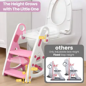 Potty Training Seat, 2-in-1 Toddler Toilet Seat with Step Stool, Ultra-Stable Potty Chair Attachment, Adjustable Seat and Step Ladder, Non-Slip Design, Splash Guard for Boys and Girls(Pink)