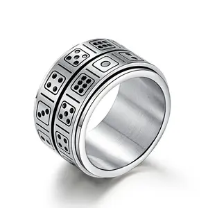 New Design Double Dice Ring Men Punk Rotatable Lucky Ring Stainless Steel Punk Spinner Ring