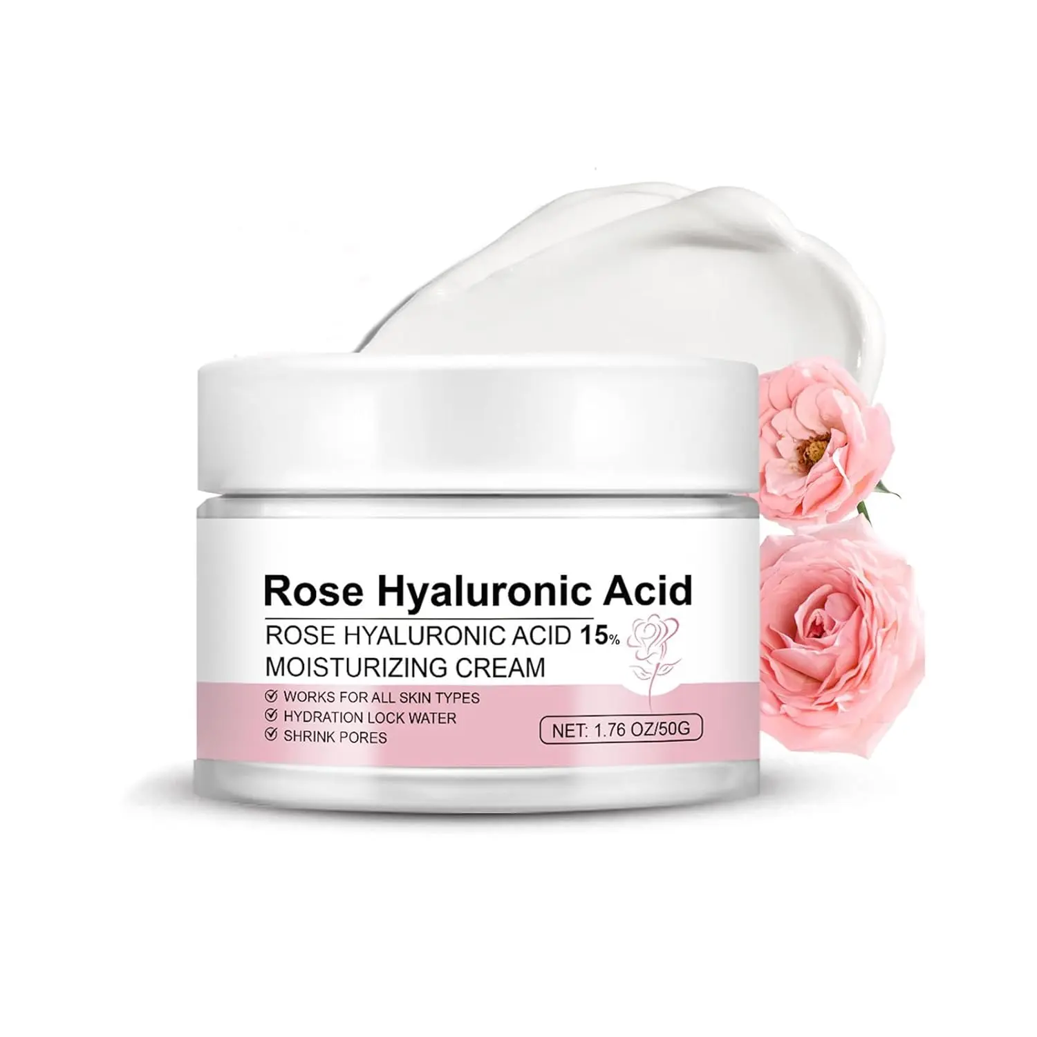 Hydration Face Cream, Natural Hydrating Moisturizing,Moisture Cream with Rose Water and Hyaluronic Acid For Normal to Dry Skin Moisturizer Daily