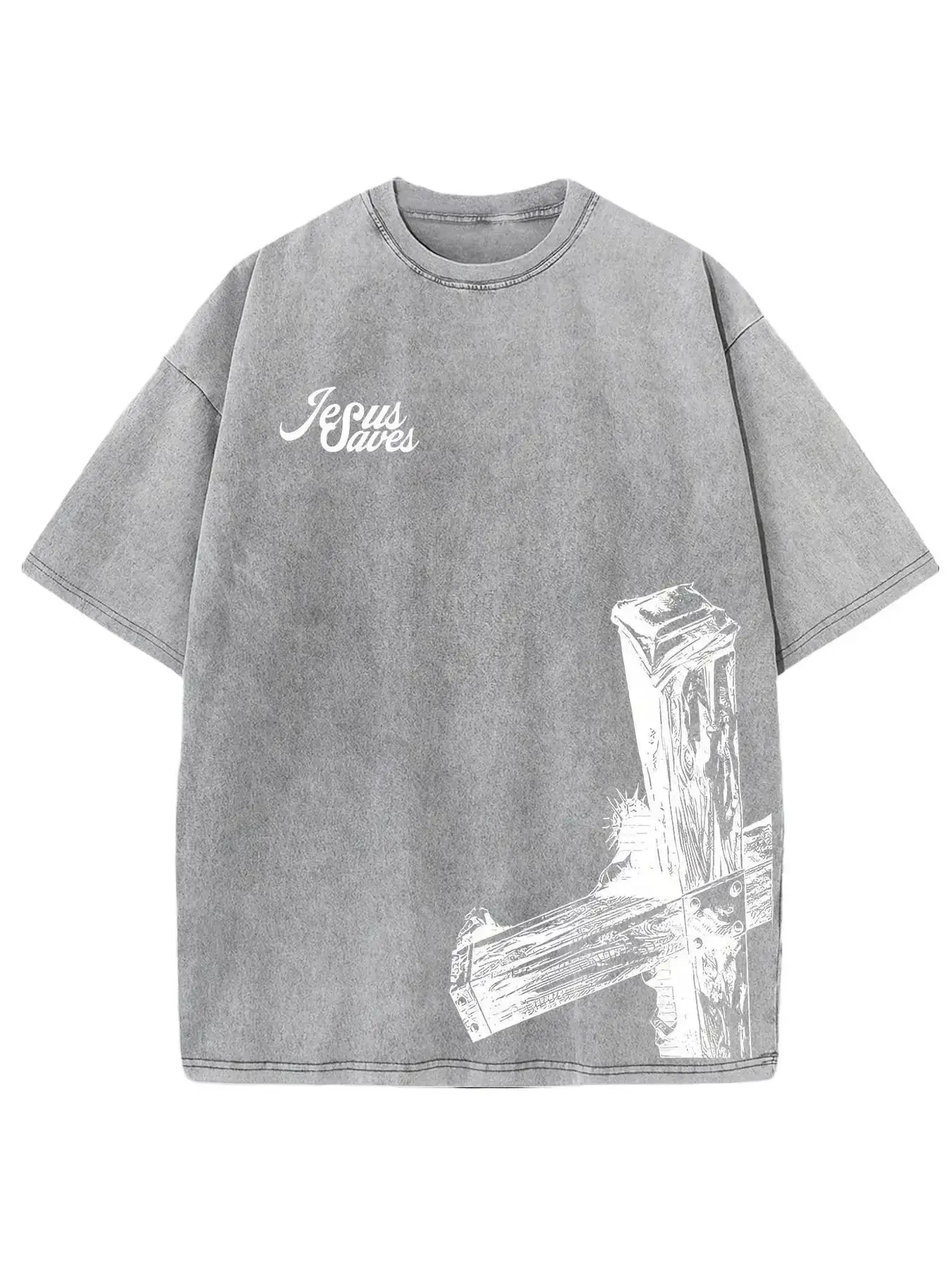 Men's Vintage Jesus Graphic T-Shirt - Heavyweight Cotton Oversized Drop-Shoulder Streetwear, Good Graphic Tees for Mens Clothing, Graphic T Shirts, T Shirts