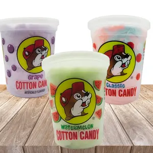 Buc-ee's Sweet Fluffy Sugar Cotton Candy Snack Tub Trio- 3 Pack Candies Flavors Watermelon, Grape and Classic Candy Variety