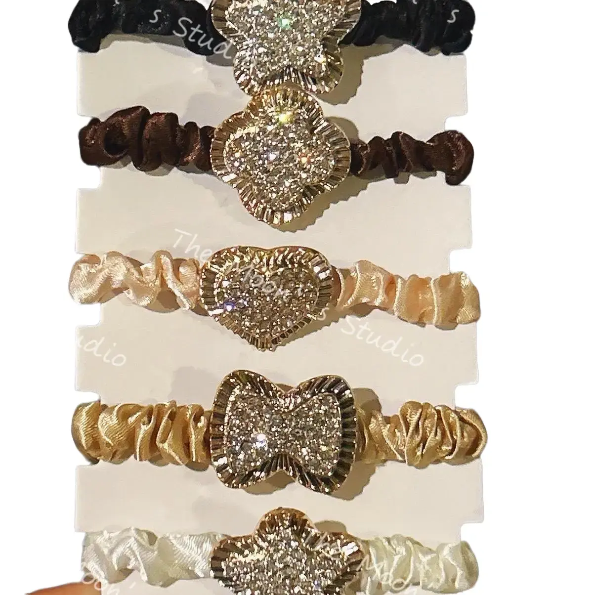 Chic Pleated Scrunchies Set with Faux Pearl and Rhinestone Accents for Women and Girls - Perfect for Ponytails and Styling