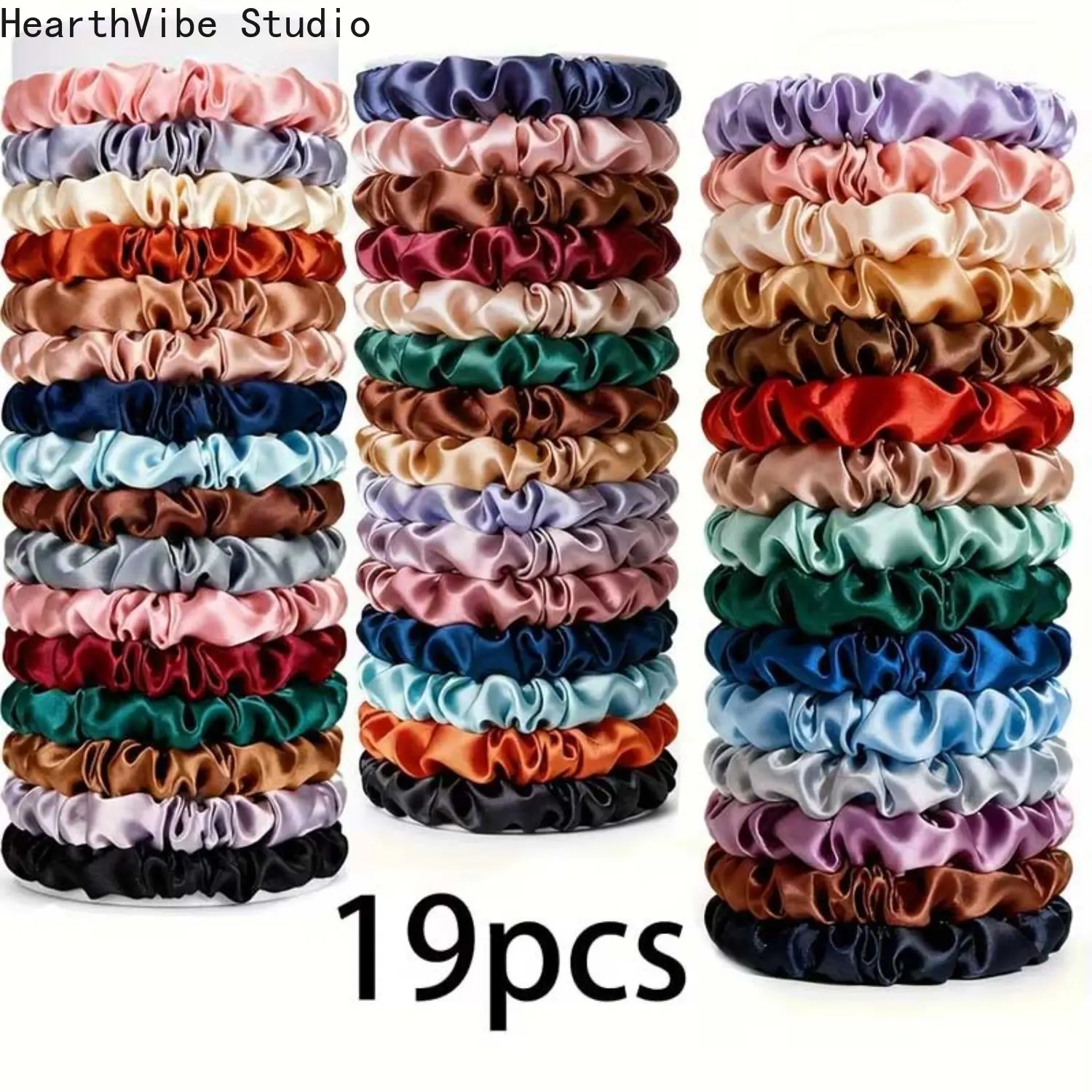 Satin Scrunchies Hair Accessory Set, 19-Piece Elegant Multi-Color Elastic Ponytail Holders for Women, Everyday Fashion Accessories, Accessories For Women