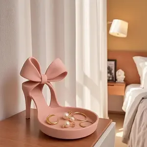 High Heel Shoe Jewelry Holder | Creative Ring Display Stand with Velvet Slots, Elegant Flower Pattern Earring Organizer for Women