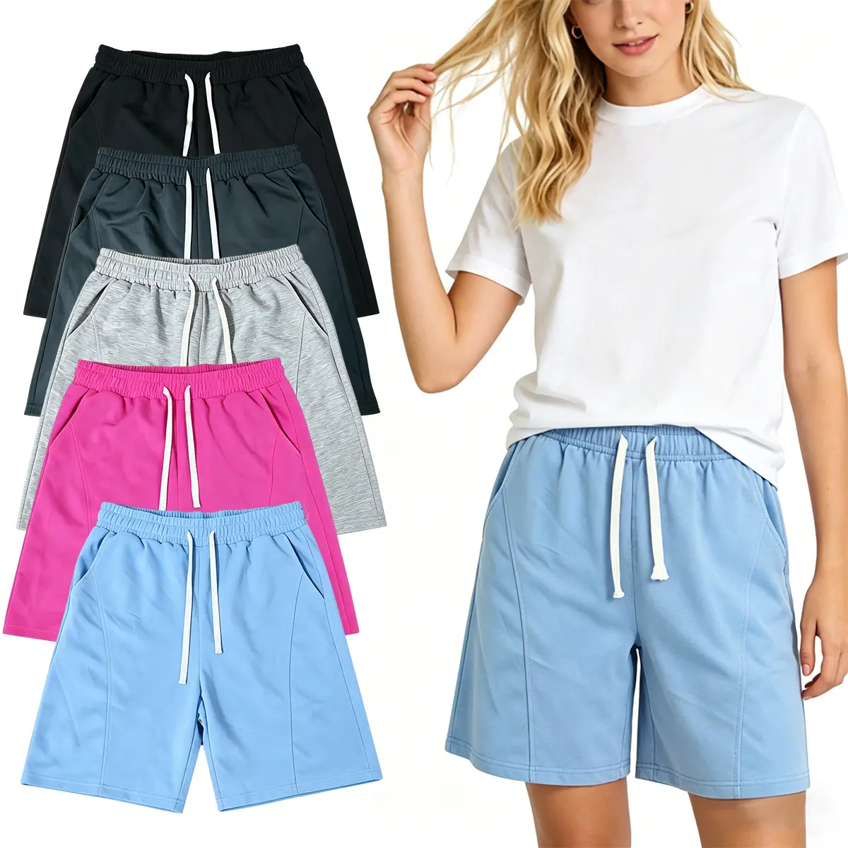 Women's Solid Athletic Shorts, Loose Fit Mid Waist Cut with Drawstring, Breathable Stretch Fabric for Casual Lounge and Workout Wear, Athletic Shorts Women, Loose Shorts