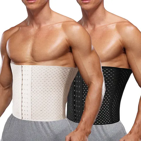 Cattibor Men's Solid Color Hook & Eye Front Waist Slimmer Belt (1/2/3 Pack) - High Stretchy Polyester Spandex Menswear Shapewear, Tummy Control Tummy Cincher for Daily Use (Up to 3XL)
