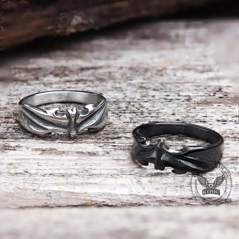 GTHIC Vintage Vampire Bat Stainless Steel Animal Ring for Men Women Daily Wear Gothic Jewelry