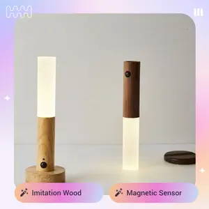 Wood Grain Color Automatic Sensor Night Light for Bedroom Corridor Aisle Magnetic Human Body Sensor LED Rechargeable Night Light