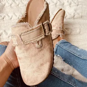 Women'sVintageFlatHeelRoundToeCanvasLoaferClogsforEverydayWear