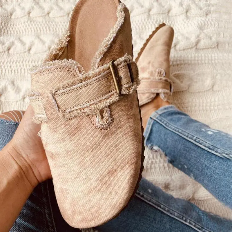Women'sVintageFlatHeelRoundToeCanvasLoaferClogsforEverydayWear