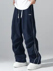 Men's Plaid Woven Sports Pants, Casual Fitted Design, Comfortable Elastic Waistband, Suitable for All Seasons, Daily Use, Running Pants