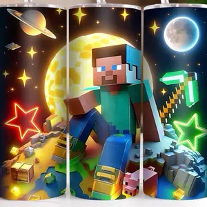 Gamer 20oz Tumbler - Colorful Design with Minecraft Theme - Ideal for Gaming and On-the-Go Use - Bottle, Drinkware Lid Plastic Stainless Straw Mug Glossy Portable Washable Bottled Cup