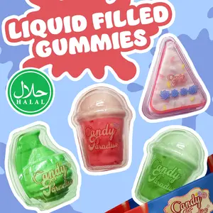 Halal Jumbo Liquid-Filled 4” Gummies – Cake Slice, Sour Burst, & Soda Cup Gummy Candy (4-Pack)