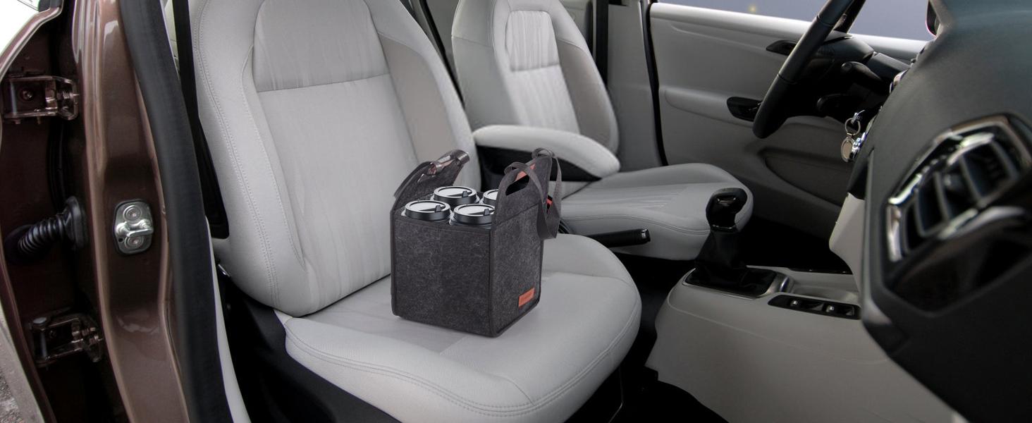 4 Cup Drink Carrier with Handle, Reusable Insulated Drink Caddy Drink Holder for Car, Folding Portable Coffee Cup Holder Bag for Travel and Delivery