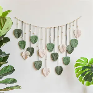 Nature-Inspired Macrame Leaf Wall Hanging,Handcrafted Green Tapestry Boho Home Decor,Bohemian Art Nursery Living Room Bedroom Decoration